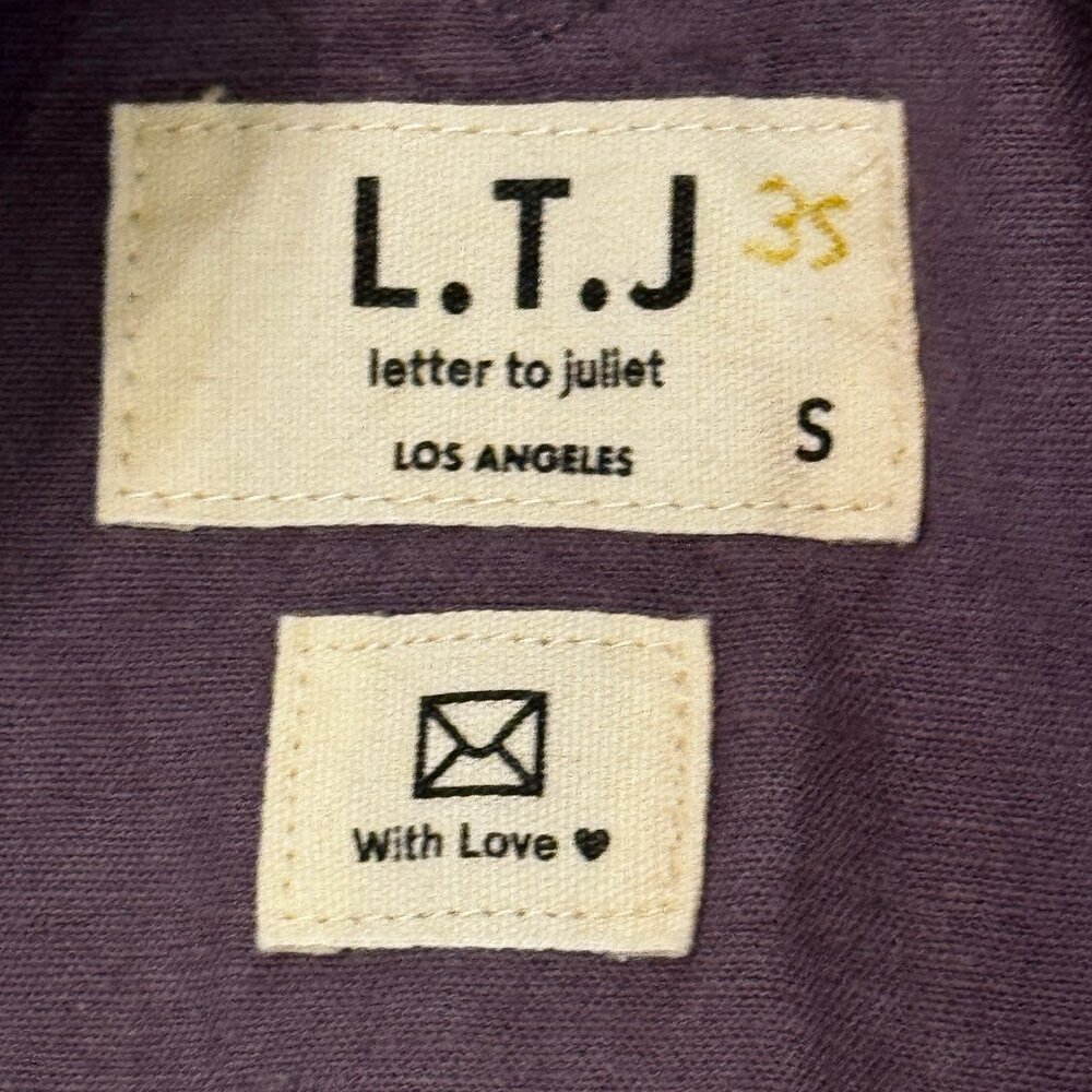 NWT L.T.J. Letter to Juliet Purple Gray Linen Blend Overalls Size Small - Picture 2 of 9